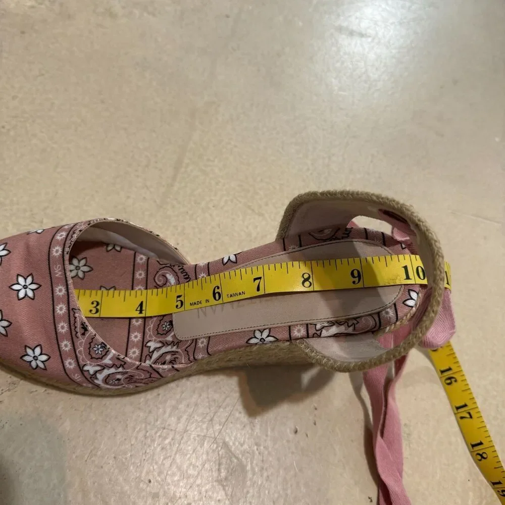 Stuart Weitzman Sandals Wedge Espadrille Bandana Print Pink Women sz 8.5